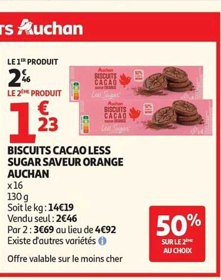 BISCUITS CACAO LESS SUGAR SAVEUR ORANGE AUCHAN