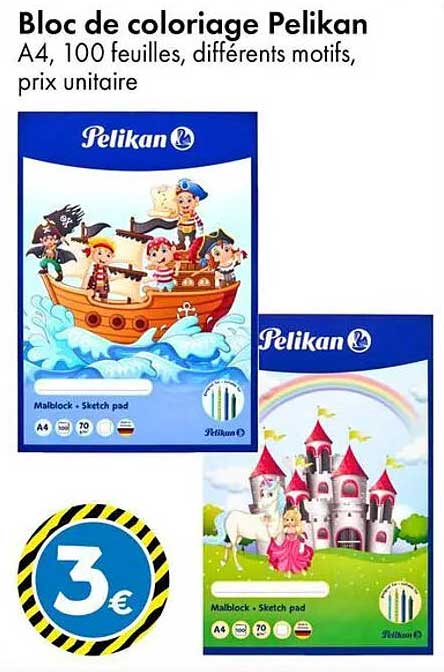 Bloc de coloriage Pelikan A4, 100 feuilles, différents motifs, prix unitaire