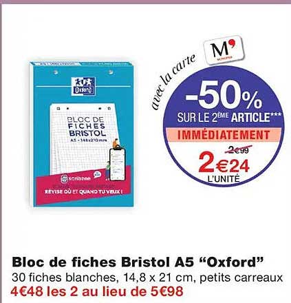 Bloc de fiches Bristol A5 “Oxford”