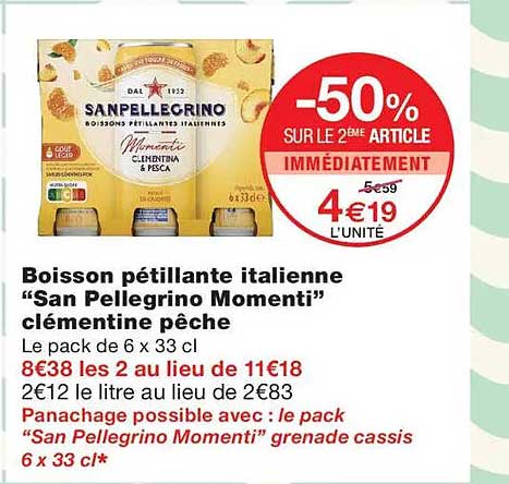 Boisson pétillante italienne “San Pellegrino Momenti clémentine pêche”