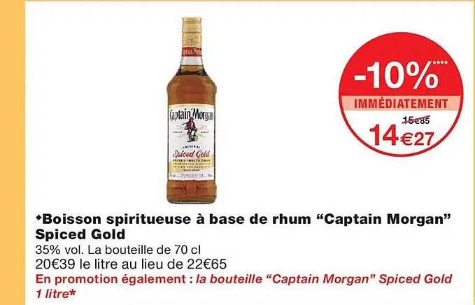 Boisson spiritueuse à base de rhum “Captain Morgan” Spiced Gold