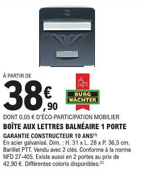 BOÎTE AUX LETTRES BALNEAIRE 1 PORTE