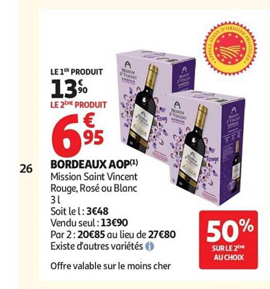 BORDEAUX AOP(1) Mission Saint Vincent Rouge, Rosé ou Blanc 3 l