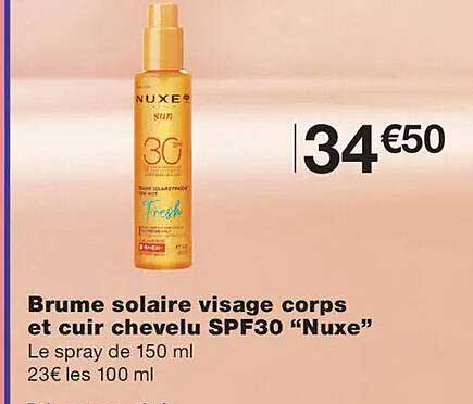 Brume solaire visage corps et cuir chevelu SPF30 “Nuxe”