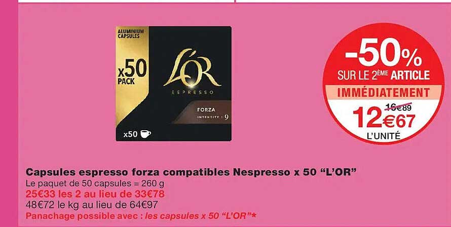 Capsules espresso forza compatibles Nespresso x 50 “L’OR”