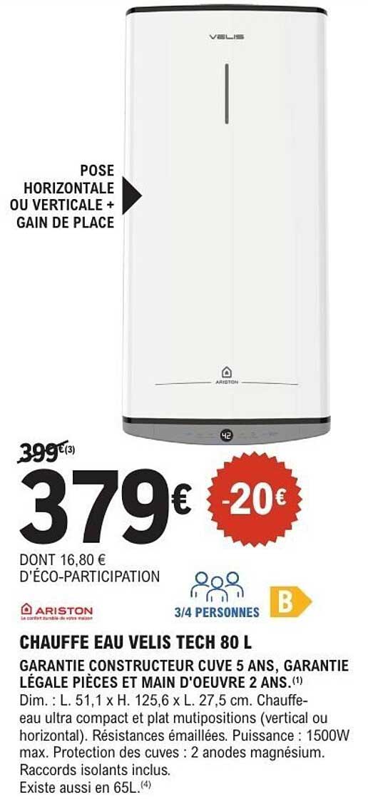 CHAUFFE EAU VELIS TECH 80 L