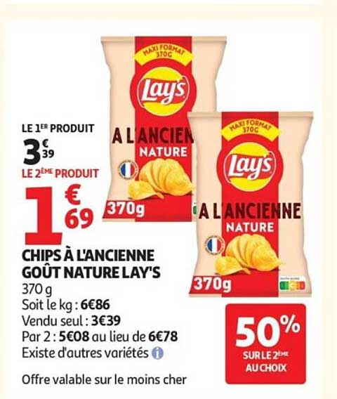 CHIPS À L'ANCIENNE GOÛT NATURE LAY'S 370 g