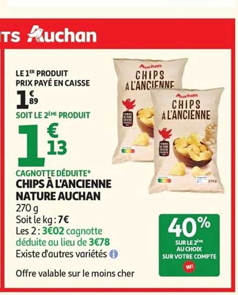 CHIPS A L'ANCIENNE NATURE AUCHAN