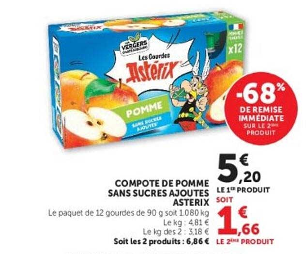 COMPOTE DE POMME SANS SUCRES AJOUTÉS ASTERIX