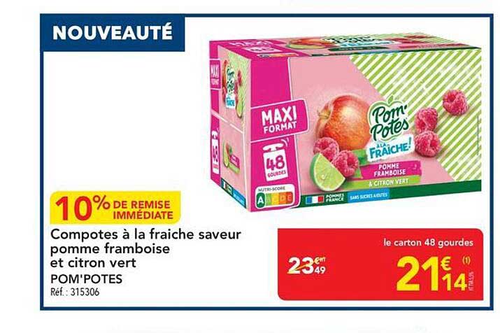 Compotes à la fraiche saveur pomme framboise et citron vert POM'POTES
