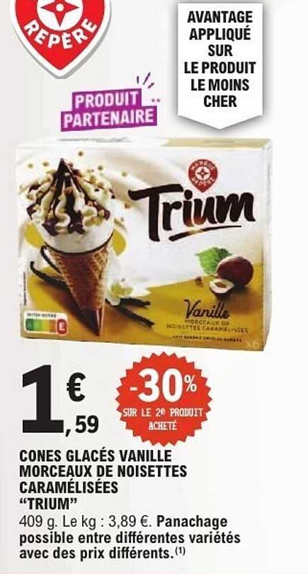 Cônes glacés vanille morceaux de noisettes caramélisées «TRIUM»