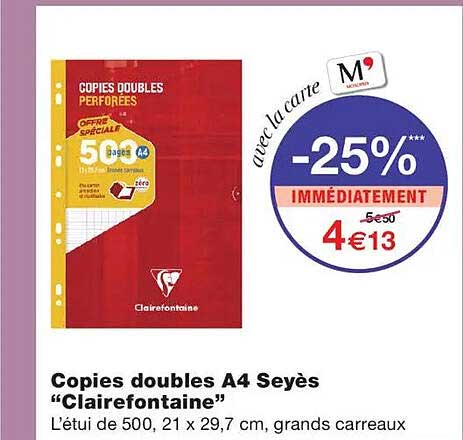 Copies doubles A4 Seyès “Clairefontaine”