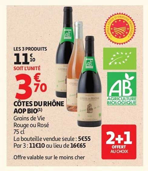 CÔTES DU RHÔNE AOP BIO(1) Grains de Vie Rouge ou Rosé 75 cl
