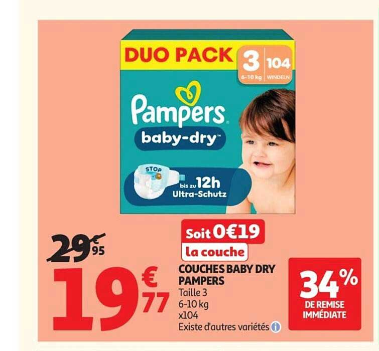 COUCHES BABY DRY PAMPERS Taille 3 6-10 kg x104