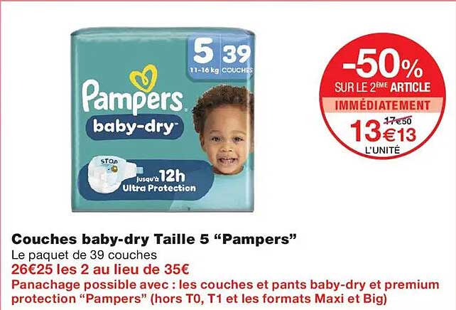 Couches baby-dry Taille 5 “Pampers”