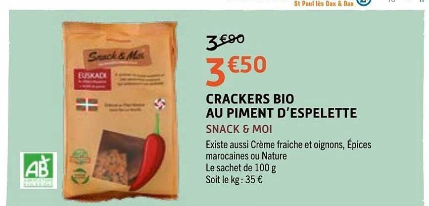CRACKERS BIO AU PIMENT D’ESPELETTE