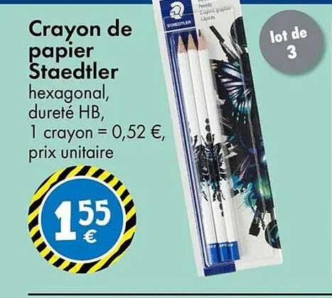 Crayon de papier Staedtler hexagonal, dureté HB, 1 crayon = 0,52 €, prix unitaire