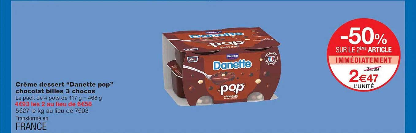 Crème dessert “Danette pop” chocolat billes 3 chocos