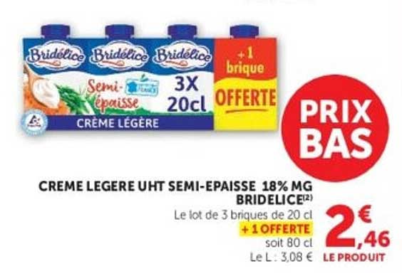 CREME LEGERE UHT SEMI-EPAISSE 18% MG BRIDELICE