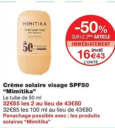 Crème solaire visage SPF50 “Mimitika”
