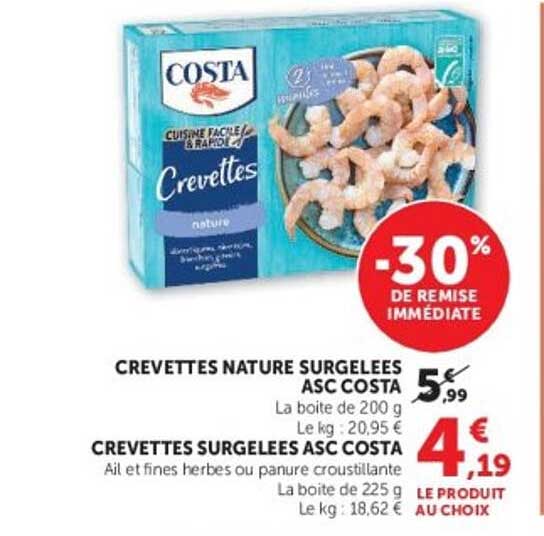 CREVETTES NATURE SURGELEES ASC COSTA