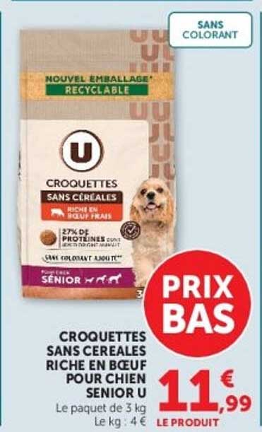 CROQUETTES SANS CEREALES RICHE EN BOEUF POUR CHIEN SENIOR U