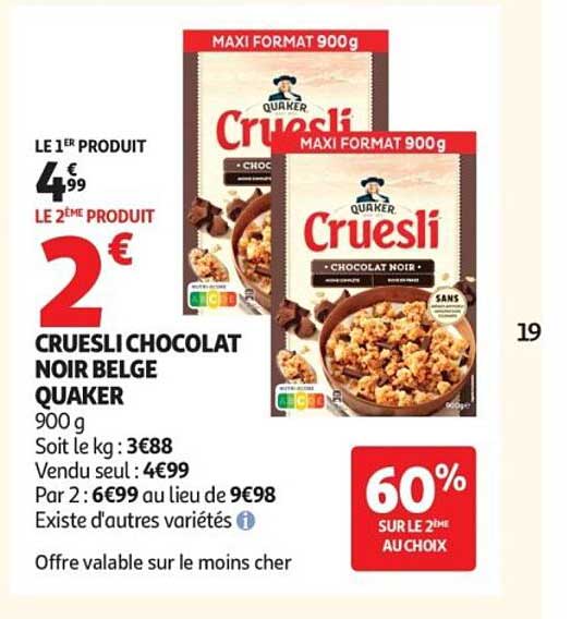 CRUESLI CHOCOLAT NOIR BELGE QUAKER