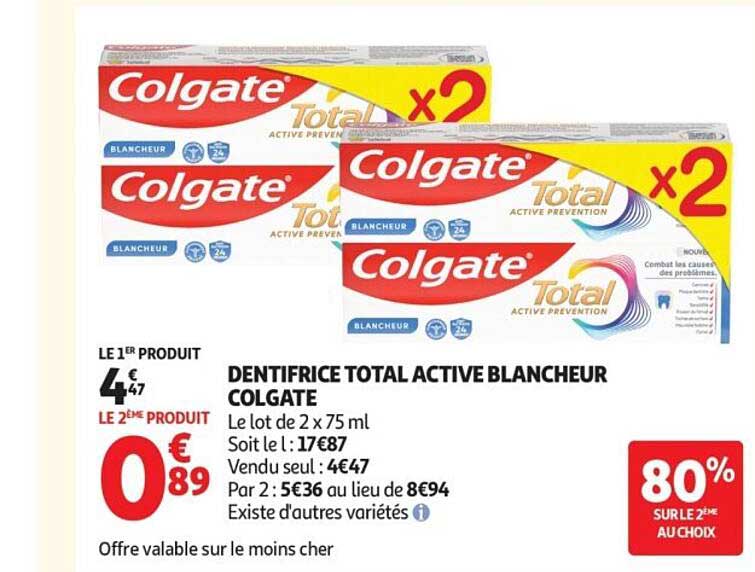 DENTIFRICE TOTAL ACTIVE BLANCHEUR COLGATE