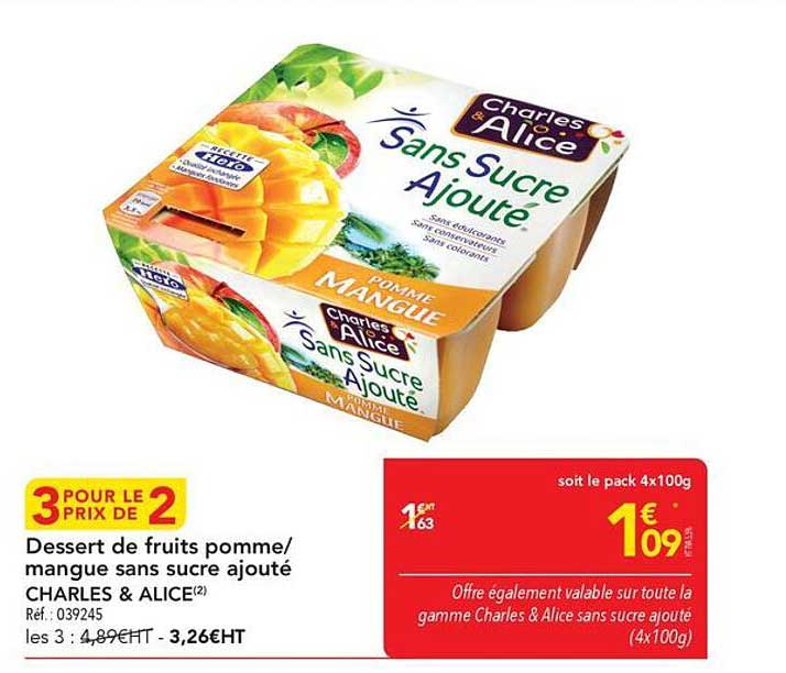 Dessert de fruits pomme/mangue sans sucre ajouté CHARLES & ALICE