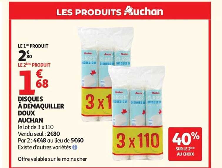DISQUES À DEMAQUILLER DOUX AUCHAN