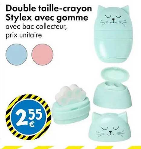 Double taille-crayon Stylex avec gomme avec bac collecteur, prix unitaire