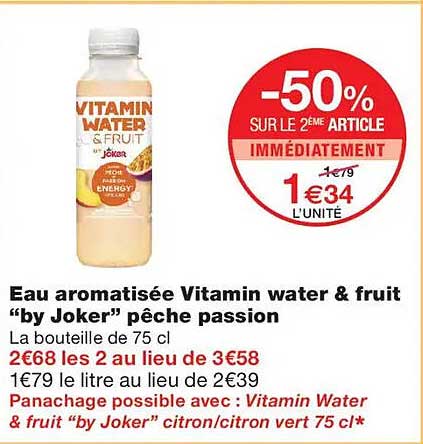 Eau aromatisée Vitamin water & fruit “by Joker” pêche passion