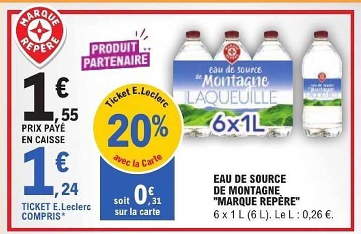 EAU DE SOURCE DE MONTAGNE "MARQUE REPÈRE" 6 x 1 L (6 L)