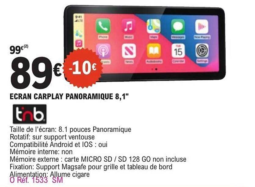 ECRAN CARPLAY PANORAMIQUE 8,1"