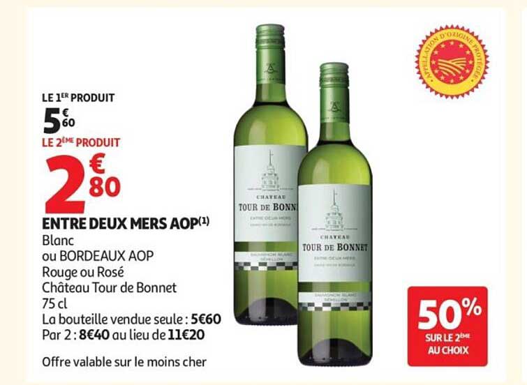 ENTRE DEUX MERS AOP Blanc ou BORDEAUX AOP Rouge ou Rosé Château Tour de Bonnet 75 cl