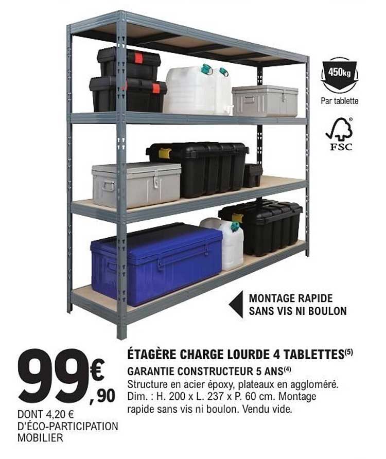 ÉTAGÈRE CHARGE LOURDE 4 TABLETTES
