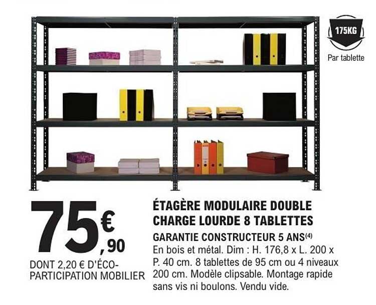 ÉTAGÈRE MODULAIRE DOUBLE CHARGE LOURDE 8 TABLETTES