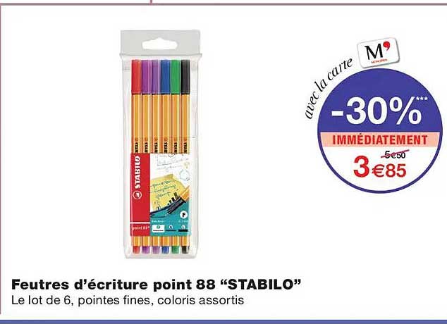 Feutres d’écriture point 88 “STABILO”