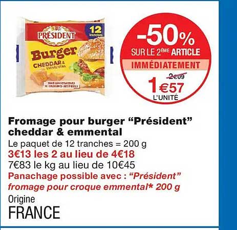 Fromage pour burger “Président” cheddar & emmental