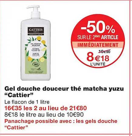Gel douche douceur thé matcha yuzu “Cattier”