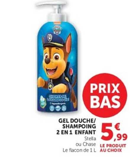 GEL DOUCHE/SHAMPOING 2 EN 1 ENFANT Stella ou Chase Le flacon de 1 L