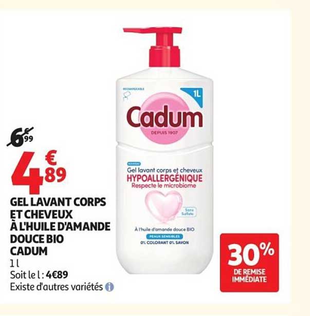 GEL LAVANT CORPS ET CHEVEUX À L'HUILE D'AMANDE DOUCE BIO CADUM