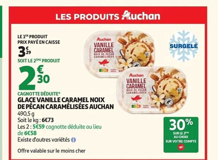 GLACE VANILLE CARAMEL NOIX DE PÉCAN CARAMÉLISÉES AUCHAN