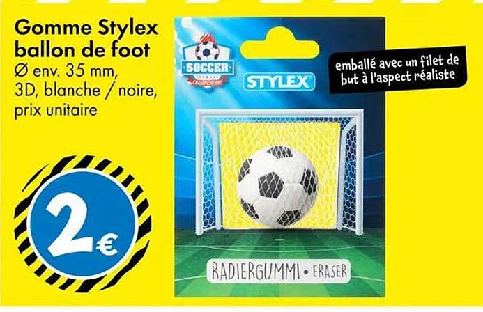 Gomme Stylex ballon de foot Ø env. 35 mm, 3D, blanche / noire, prix unitaire