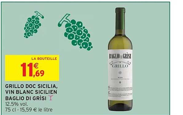 GRILLO DOC SICILIA, VIN BLANC SICILIEN BAGLIO DI GRISI