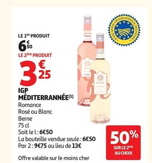 IGP MEDITERRANNEE(1) Romance Rosé ou Blanc Berne 75 cl