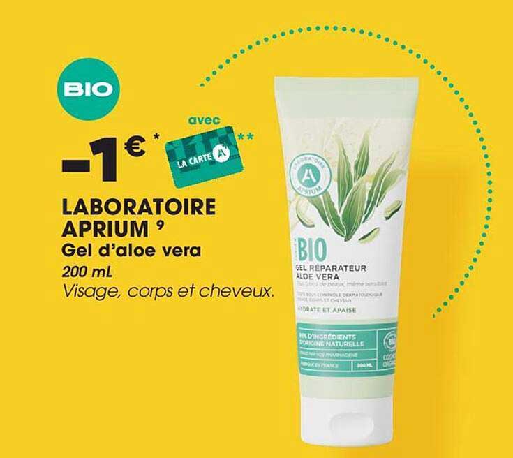 LABORATOIRE APRIUM Gel d’aloe vera 200 mL Visage, corps et cheveux.