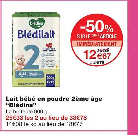 Lait bébé en poudre 2ème âge “Blédina”