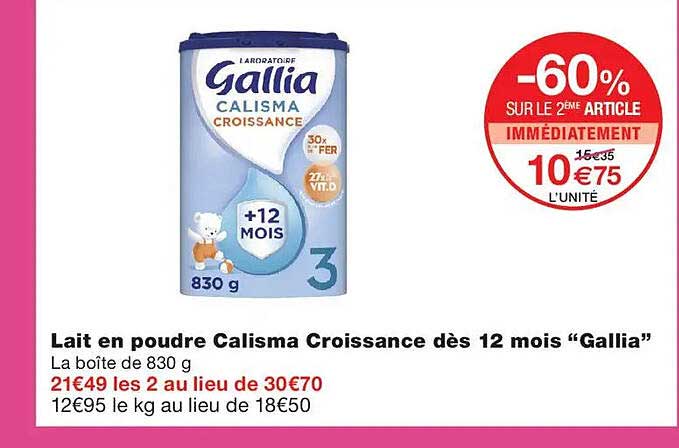 Lait en poudre Calisma Croissance dès 12 mois “Gallia”