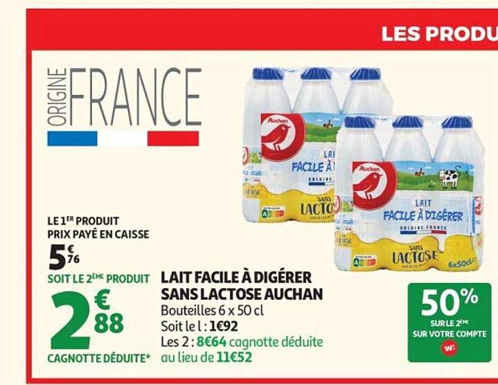 LAIT FACILE À DIGÉRER SANS LACTOSE AUCHAN
